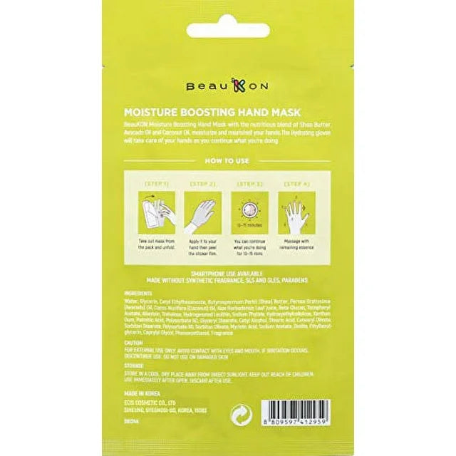 BeauKON Moisture Boosting Hand Mask, Moisturizing & Hydrating, Made Without Synthetic Fragrance, SLS, Sles, Parabens (2PK)