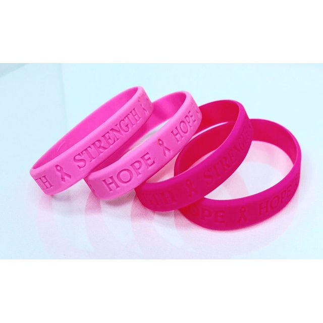 Breast Cancer Awareness Bracelets Pink Ribbon Hope Strength Silicone 4pk and Breast Cancer Awareness Water Bottle BPA Free