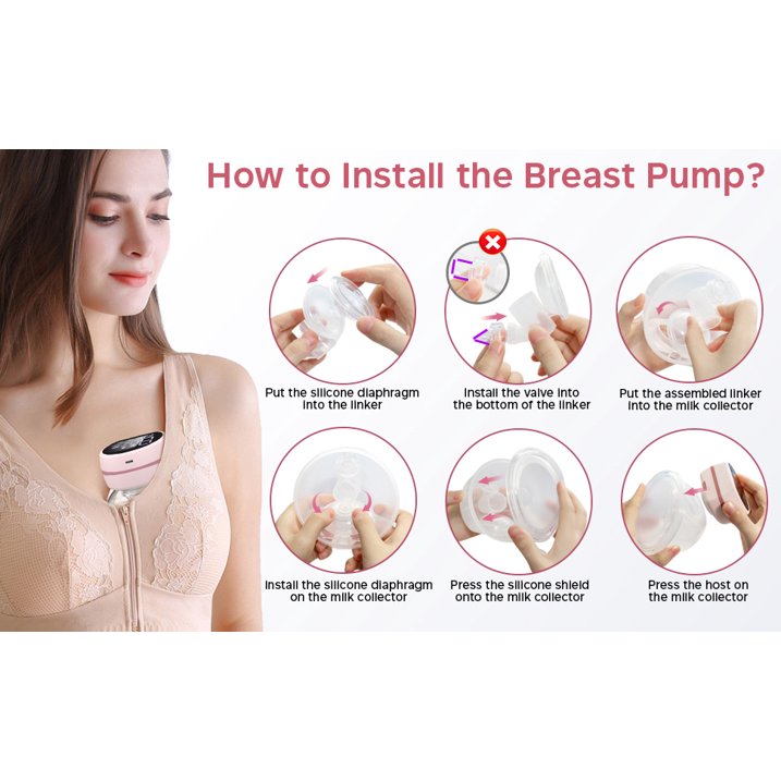 JoyHi Wearable Breast Pump Hands Free - Portable Wireless Breast Pump Electric with 3 Mode & 9 Levels, Silicone Breastfeeding Breastpump Can Be Worn in-Bra, Low Noise & Painless with Massage 24mm