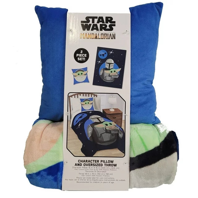 Star Wars Mandalorian Character Pillow And Oversized Throw 2 pc. Set