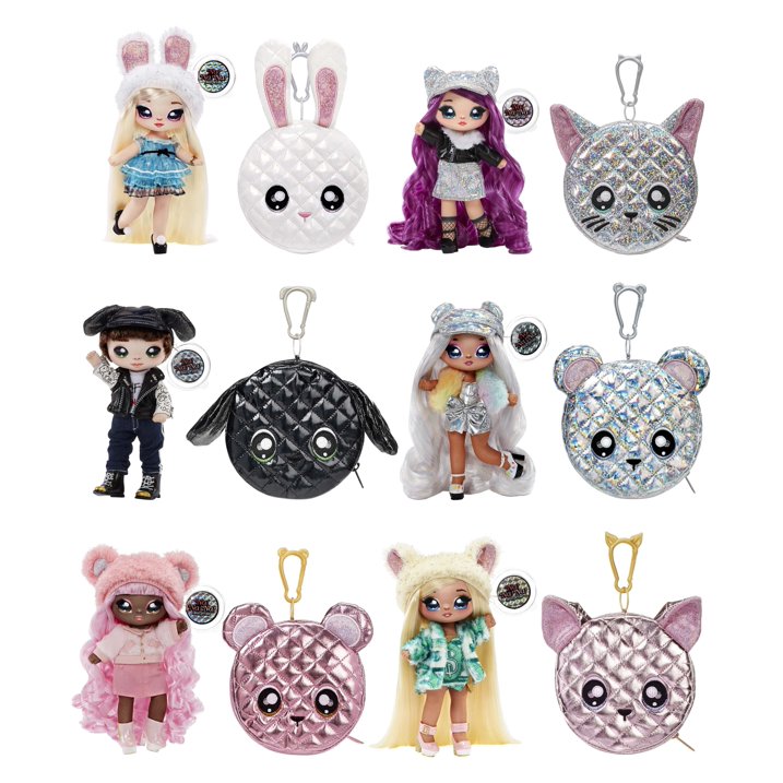 Na Na Na Surprise Glam Series Cali Grizzly Fashion Doll And Bear Purse, Pink Hair Doll With Metallic Pink Bear Purse, 2-In-1 Toy for Girls Ages 5 6 7+