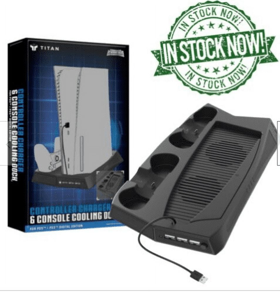 Titan Charging Station Dock with Dual Controller Charger Ports,Vertical Stand with Cooling Fan for PS5 Console