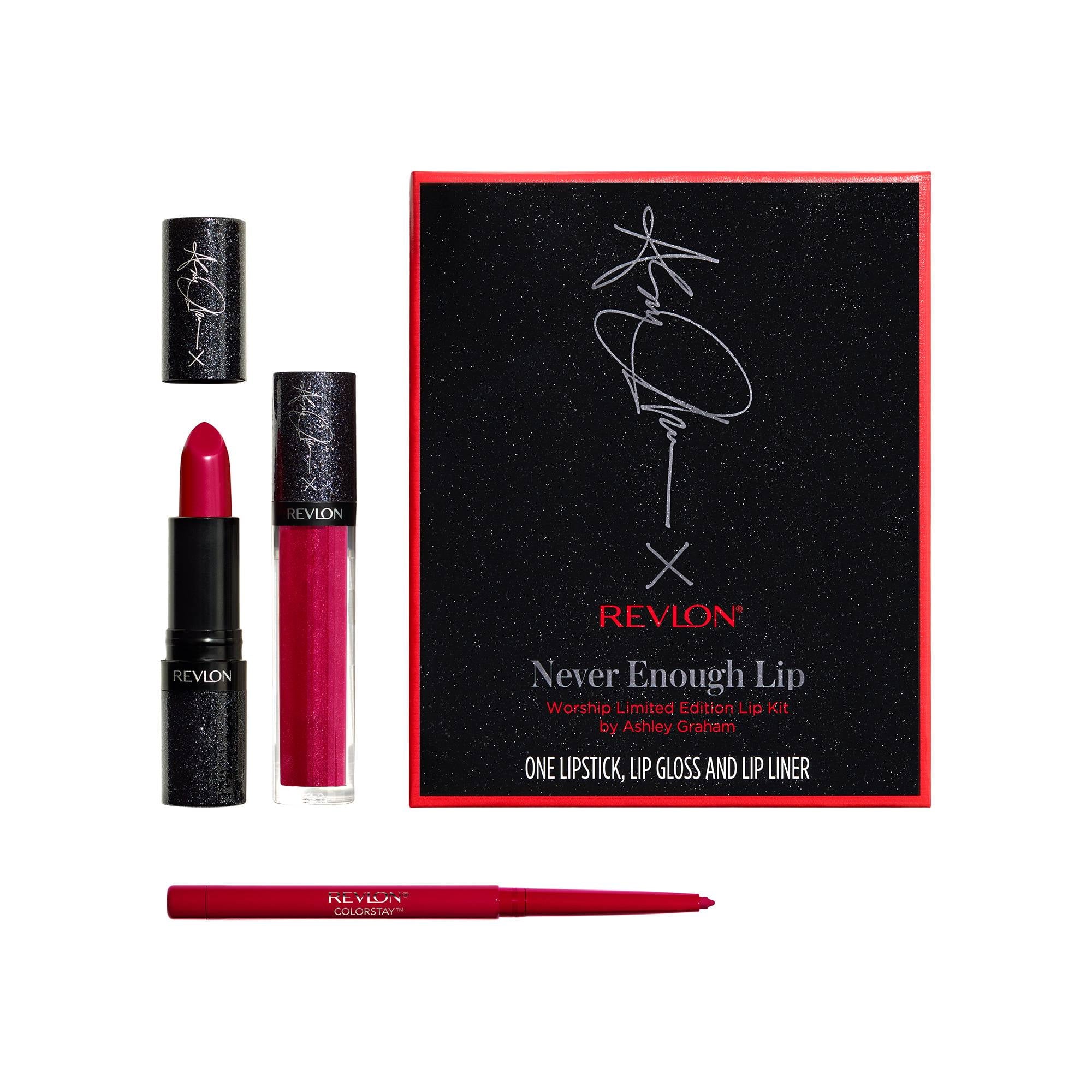 Revlon Never Enough Lip, Worship Limited Edition Lip Kit By Ashley Graham, 3 Piece Kit