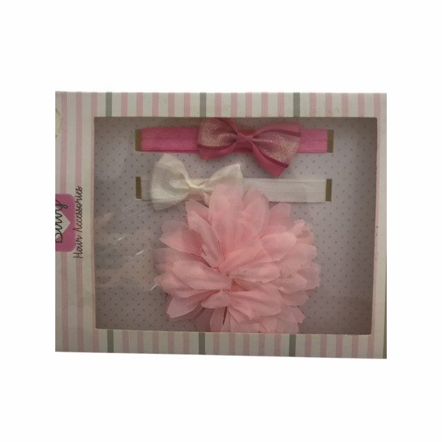 Enchante' Baby Hair Accessories 3-Piece Headbands 1 Pink Flower & 2 Bows