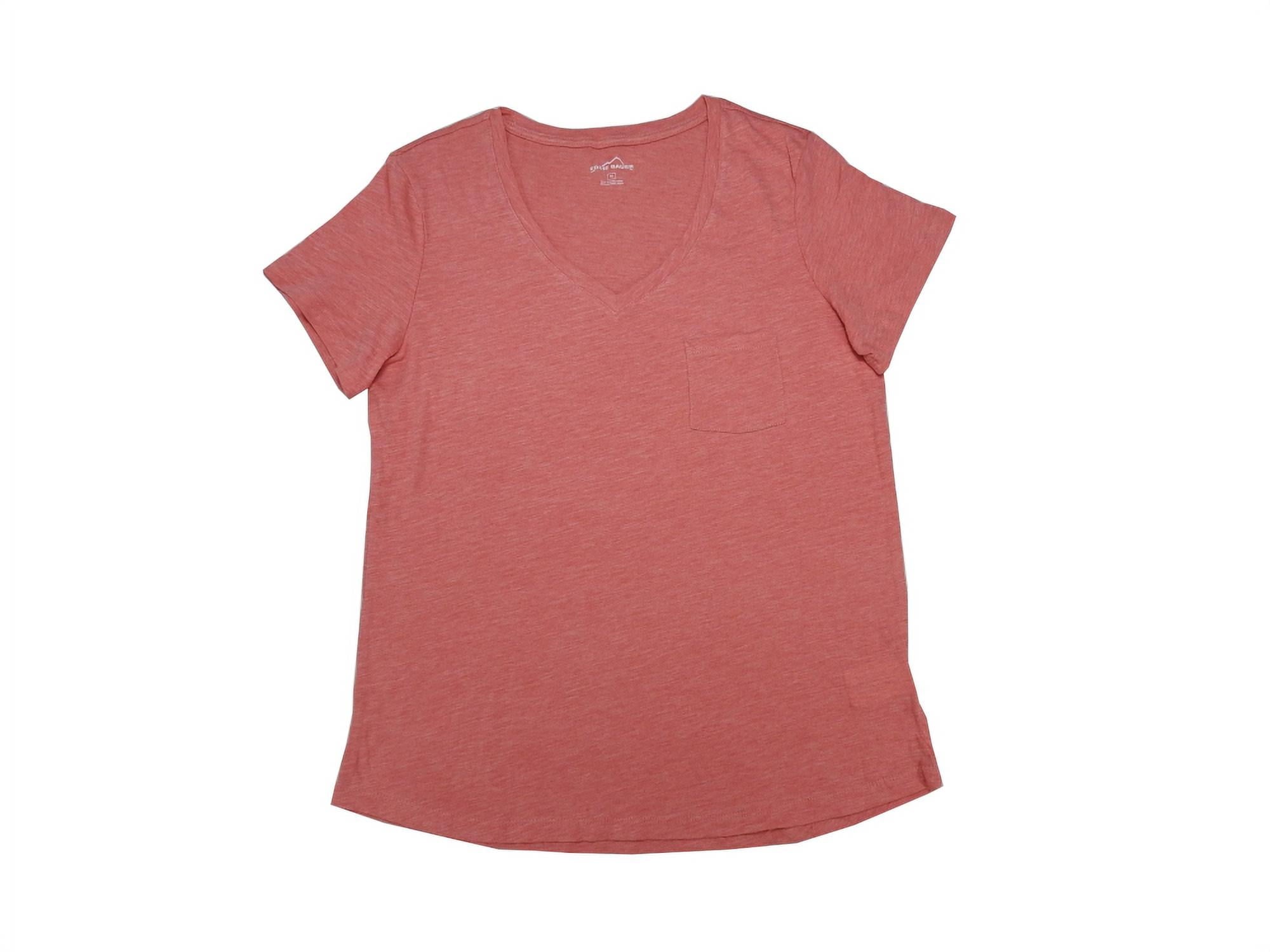 Rock Fit LLC Eddie Bauer Womens Size XX-Large Short Sleeve V-Neck Tee With Chest Pocket, Heather Coral