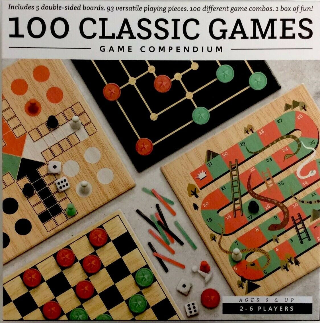 Game Compendium 100 Classic Games (Inclufrd 5Double-Sided Boards, 93 Versatile Playing Pieces)