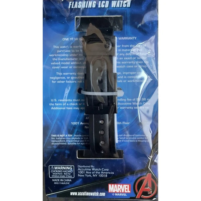 Avengers Youth Watch Flashing LCD Watch Black Band w/Metallic Blue Bezel