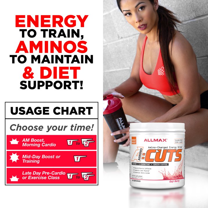 ALLMAX Nutrition AMINOCUTS (A:CUTS) Weight-Management BCAA, Goji Berry, 210g, 30 Servings