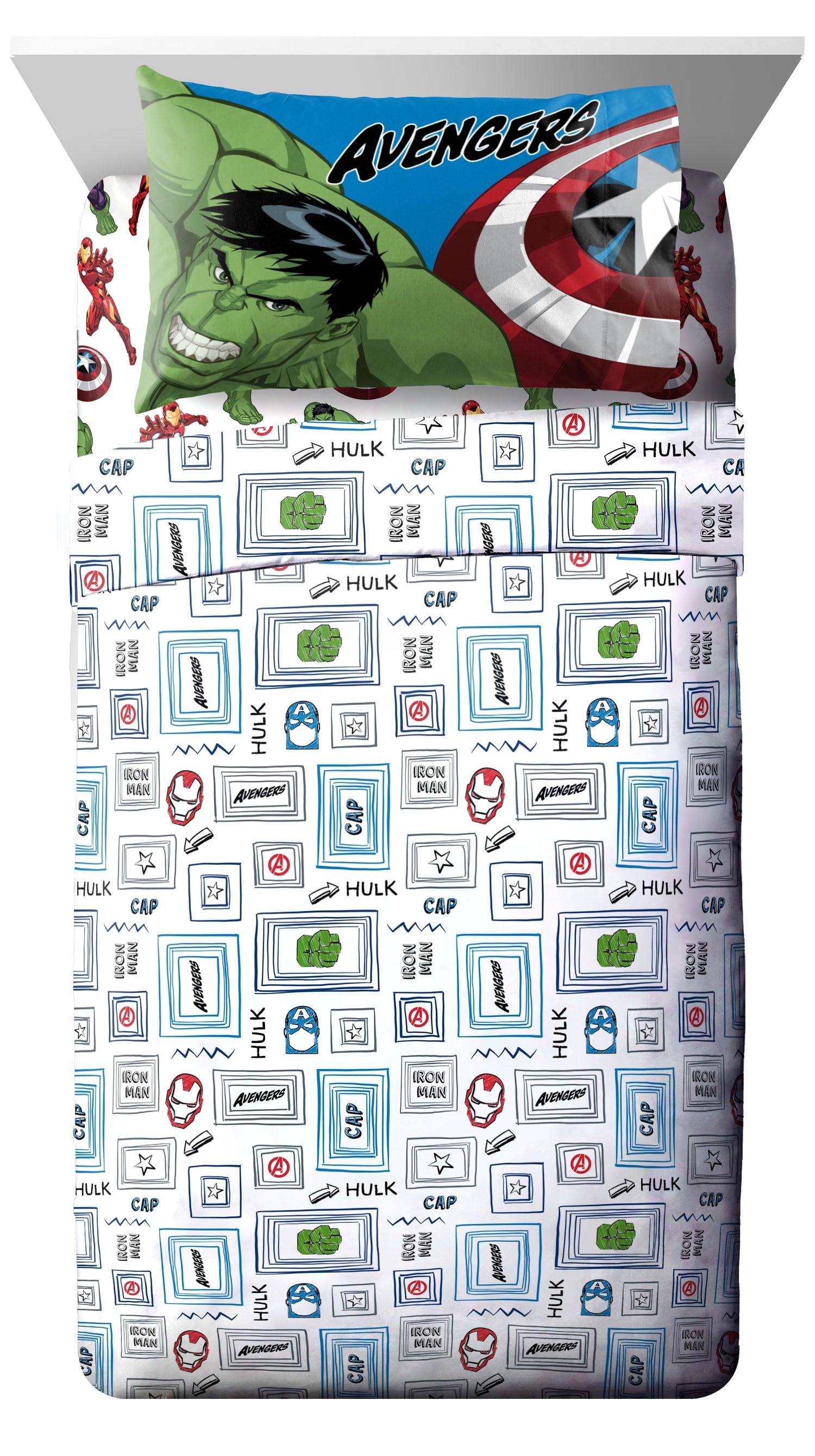 Avengers Hero Time Kids 3-Piece Twin Sheet Set, Microfiber, White, Marvel