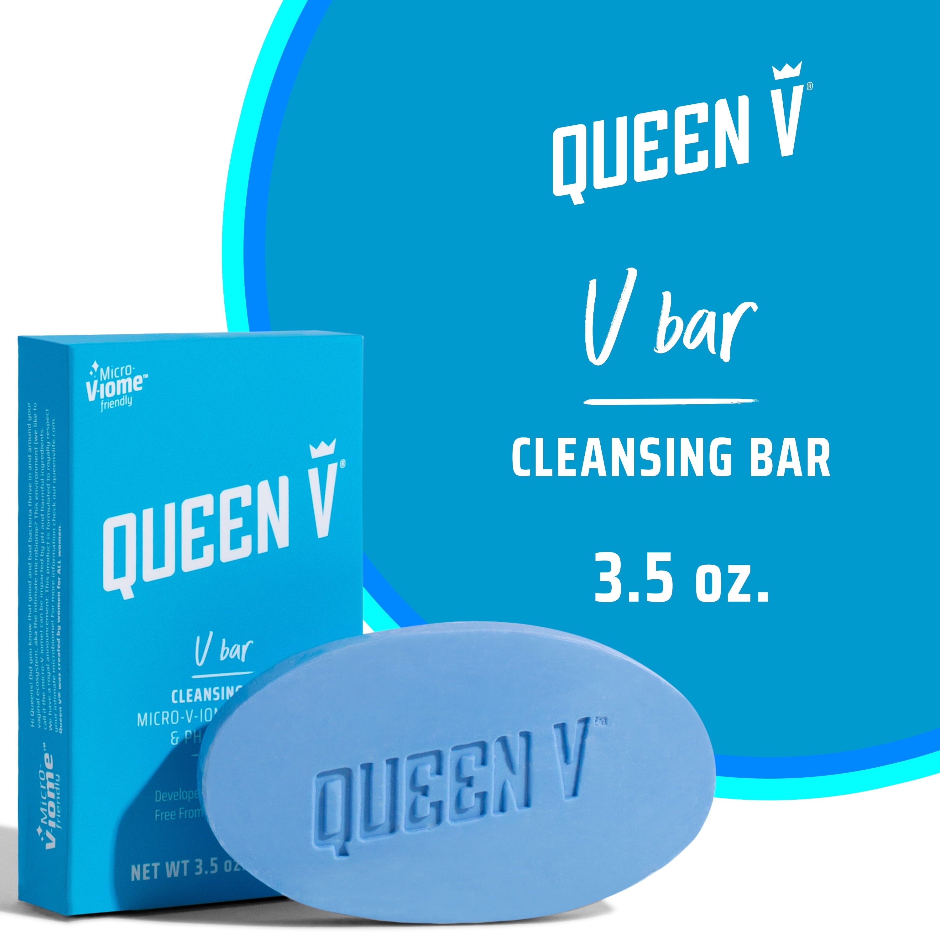 QUEEN V V Bar- Cleansing Bar, 3.5 oz., pH Balanced, Enriched with Aloe and Rose Water, For Use on External Intimate Area