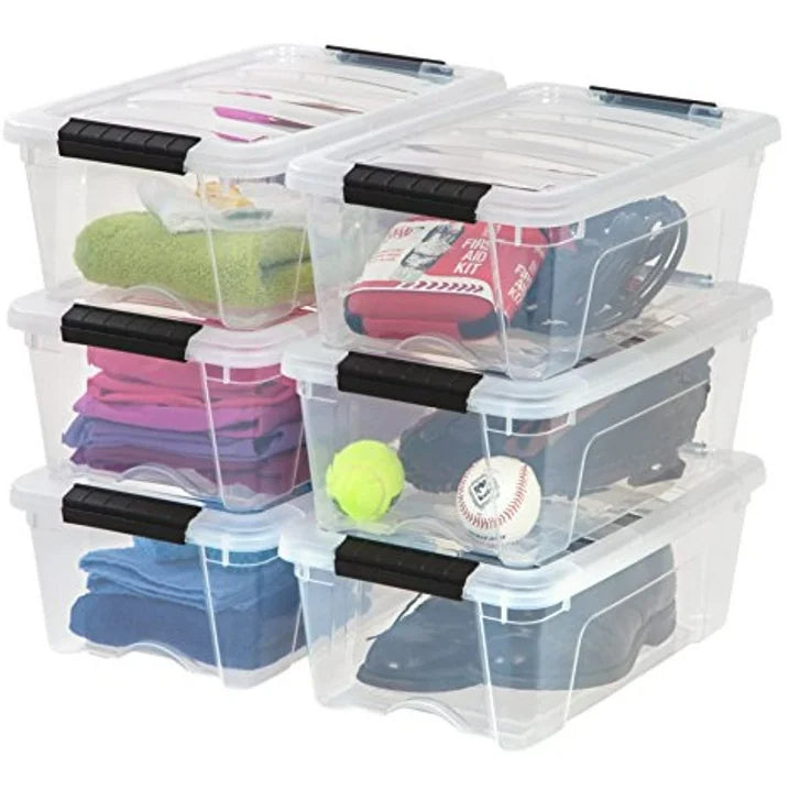 Iris Buckle Up Storage Box, 12.9 Quart, Clear, 4 Count