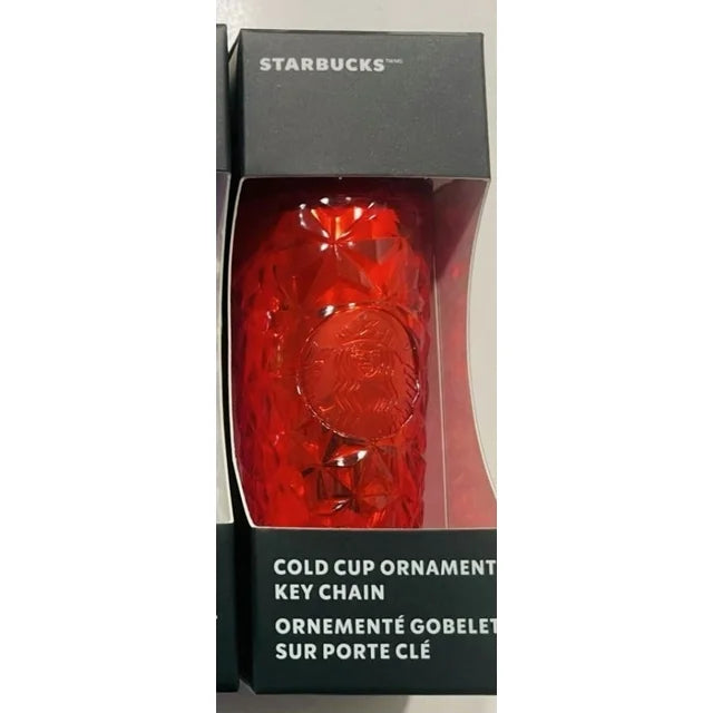 Starbucks Holiday Red Prism Diamond Cold Cup Christmas Ornament Keychain