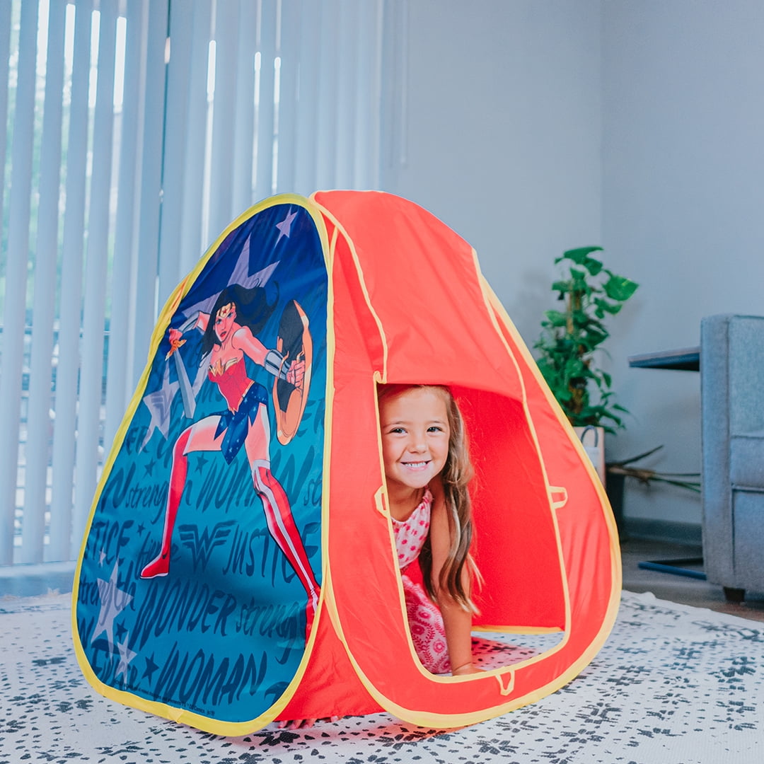 Sunny Days Entertainment Wonder Woman Pop-Up Play Tent made from Durable Flame Resistant Material with Bright Color Graphics