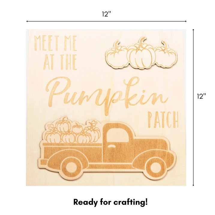 Plaid Beige Unpainted Wood Surface Plaque, Pumpkin Patch, 12" x 12"