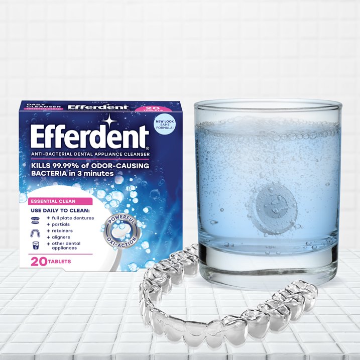 Efferdent Denture & Retainer Cleanser Tablets, Essential  Clean, 20 Tablets