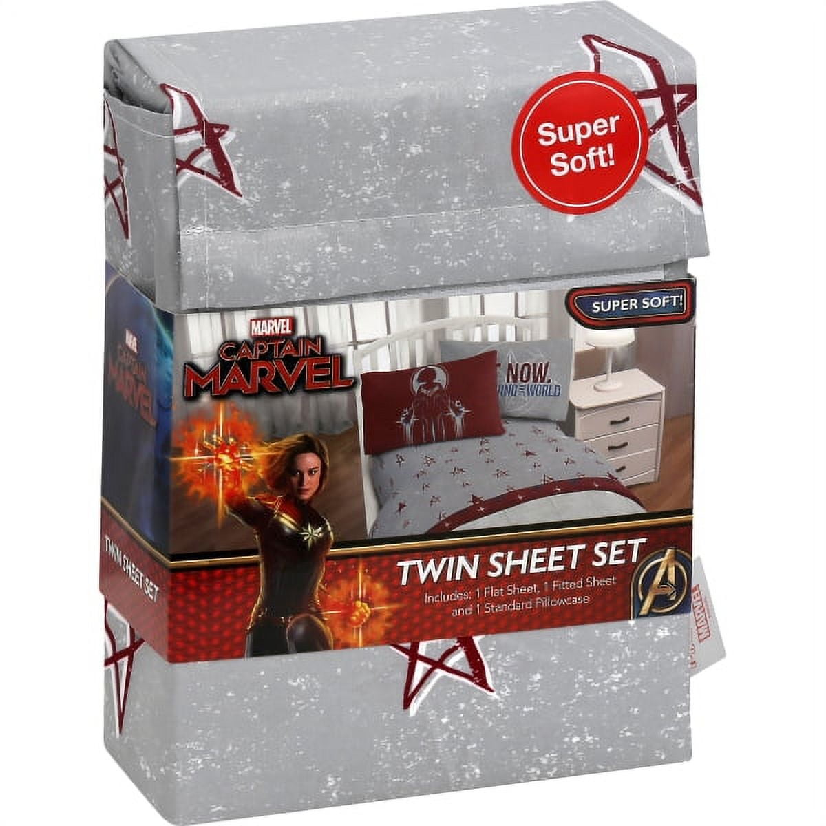 Marvel Captain Marvel Twin Sheet Sets Gray