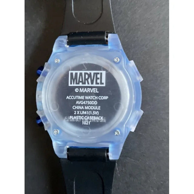 Avengers Youth Watch Flashing LCD Watch Black Band w/Metallic Blue Bezel