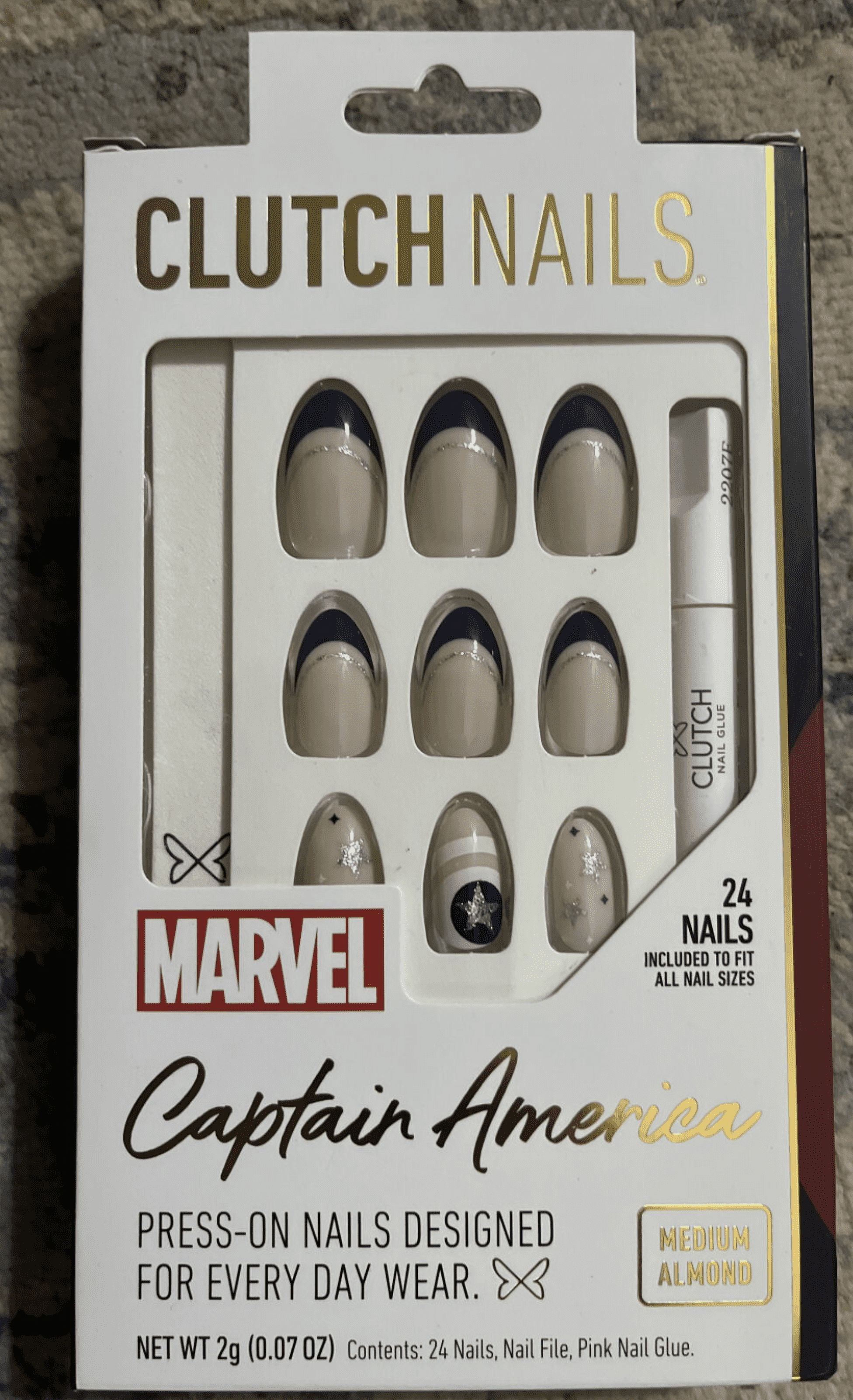 Captain America Press-On Clutch Nails 24 Nails Medium Coffin Marvel Avengers