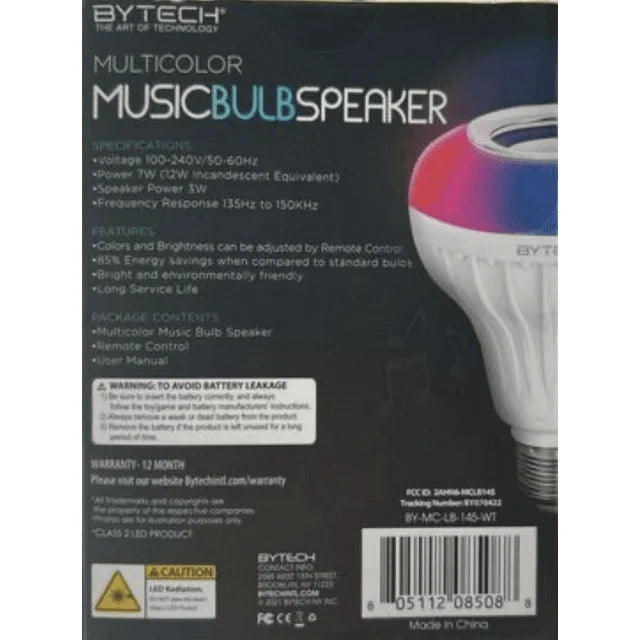 Bytech color-changing speaker light bulb with remote control