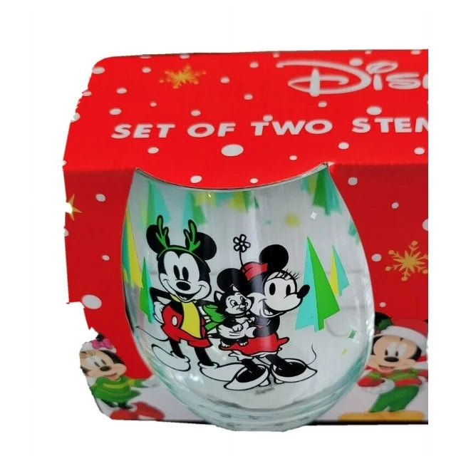 Disney Set of 2 Mickey Mouse Minnie Holiday Stemless Glasses