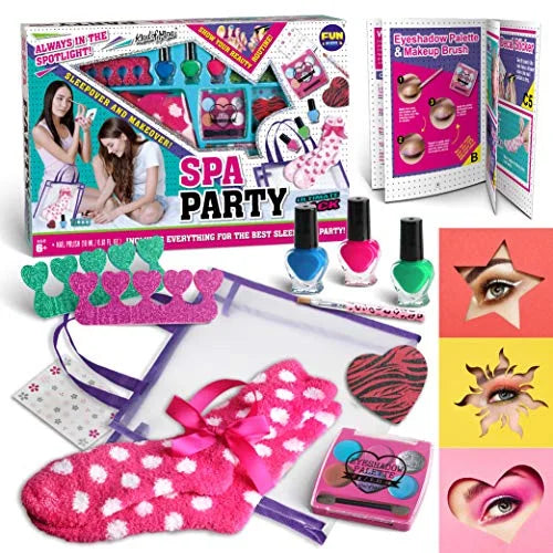 Sleepover Party Kit For Girls, FunKidz Ultimate All In One Nail Art Kit for Kids With 6 Colors Eye shadow Set Perfect Spa Gift For Girls Birthday And Christmas Present