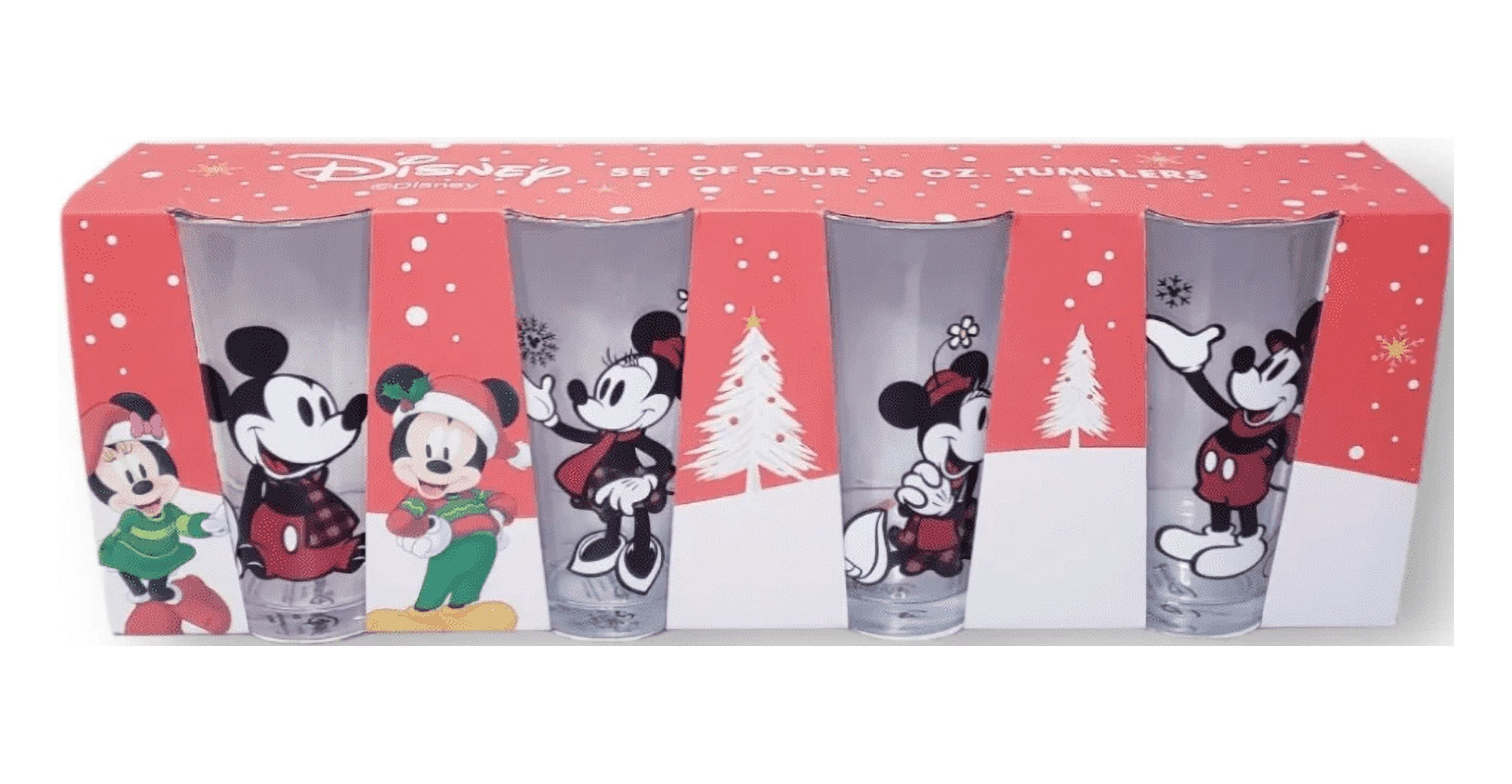 Disney Set of Four 16oz Christmas Holiday Tumblers Glasses