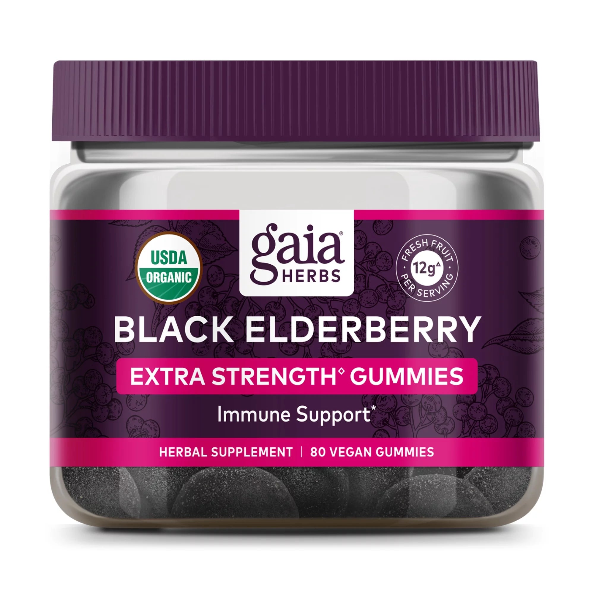 Gaia Herbs Black Elderberry Extra Strength Gummies - 40 Gummies (Up to 20-Day Supply)