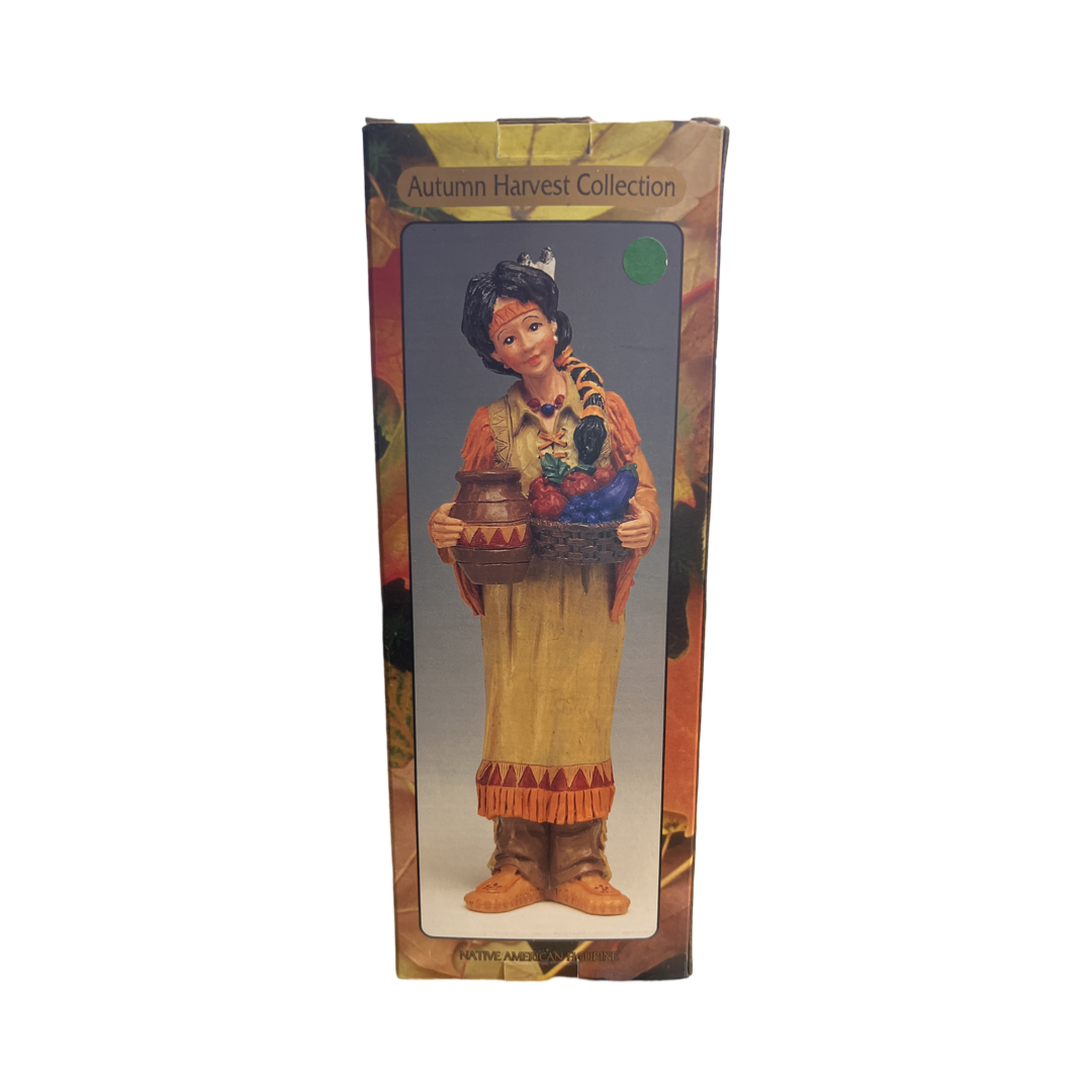 Vintage Autumn Harvest Collection Native American Figurine with Basket of Corn