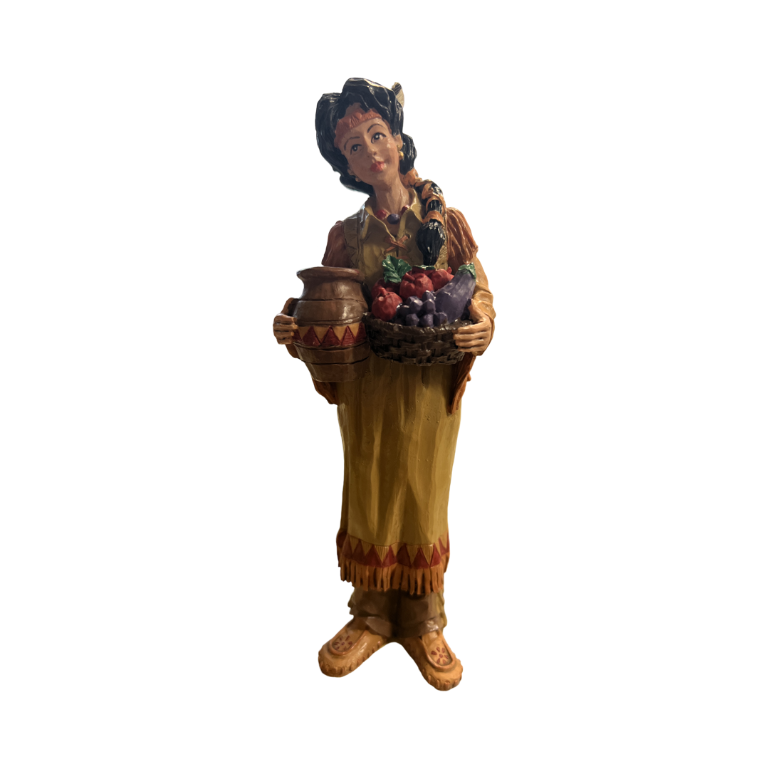 Vintage Autumn Harvest Collection Native American Figurine with Fruit Basket