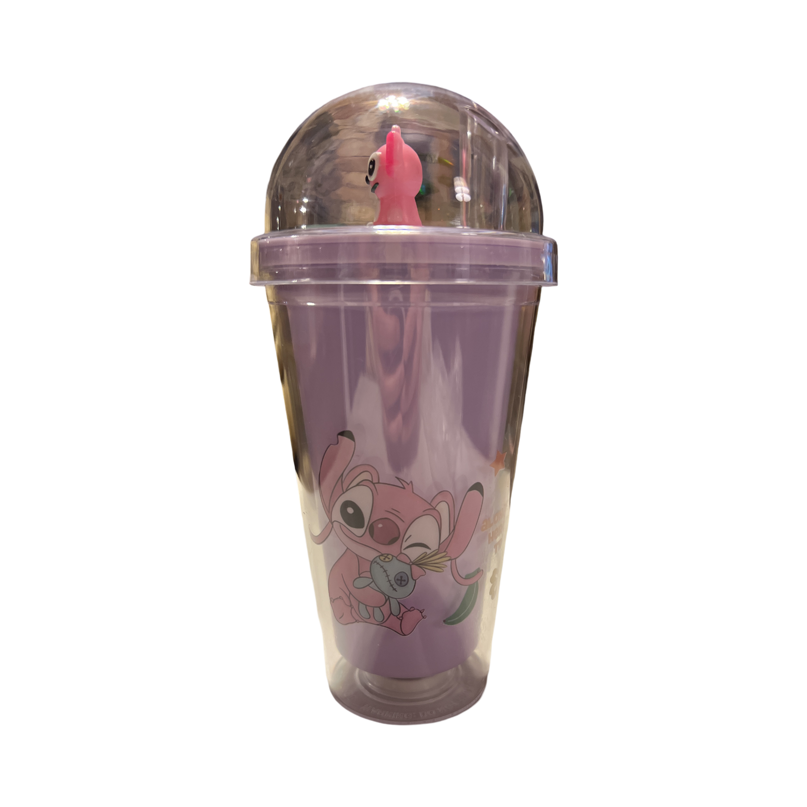 Stitch Pattern Tumbler Dome Lid Straw Double Walled PinkColor