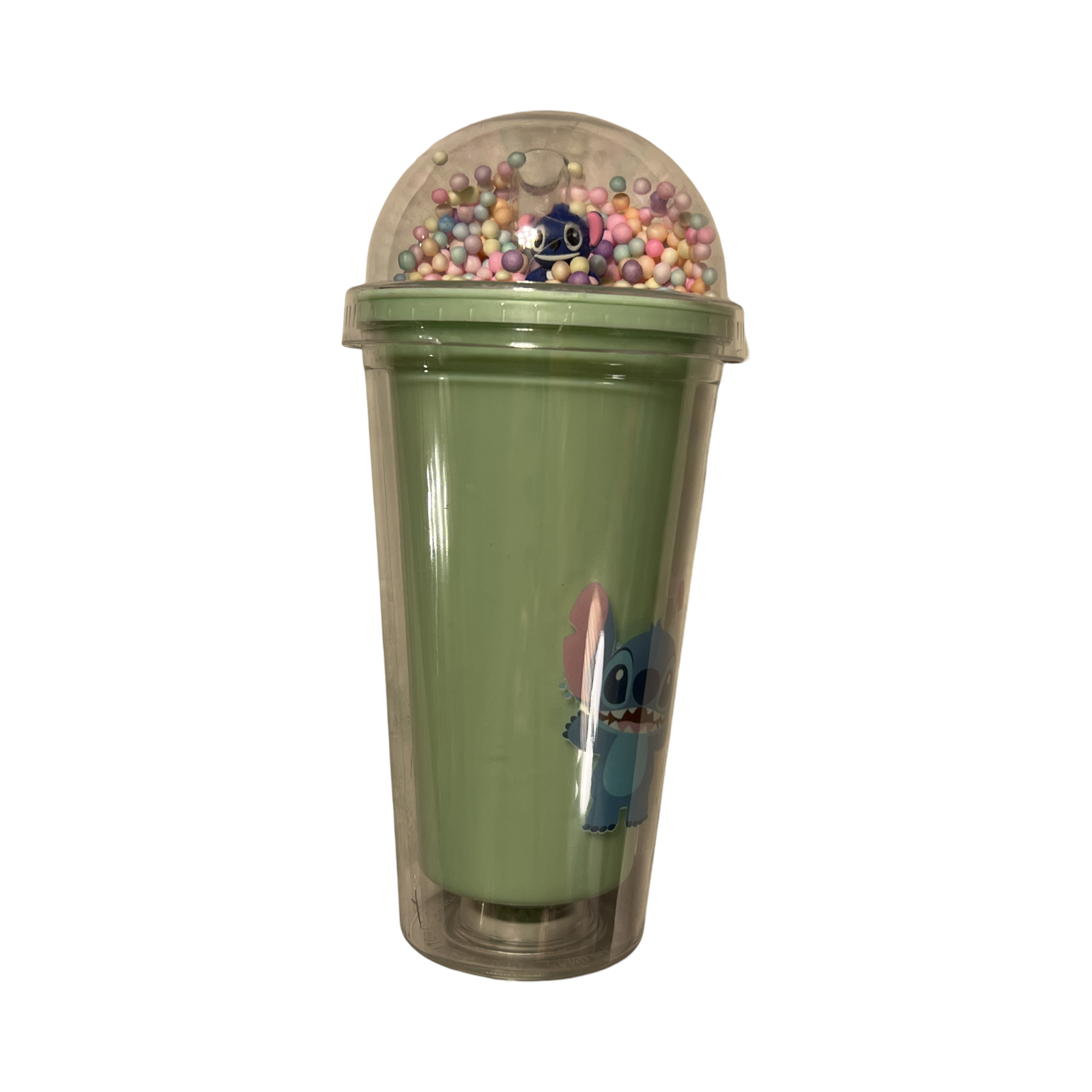 Stitch Pattern Tumbler Dome Lid Straw Double Walled Color Blue/Green