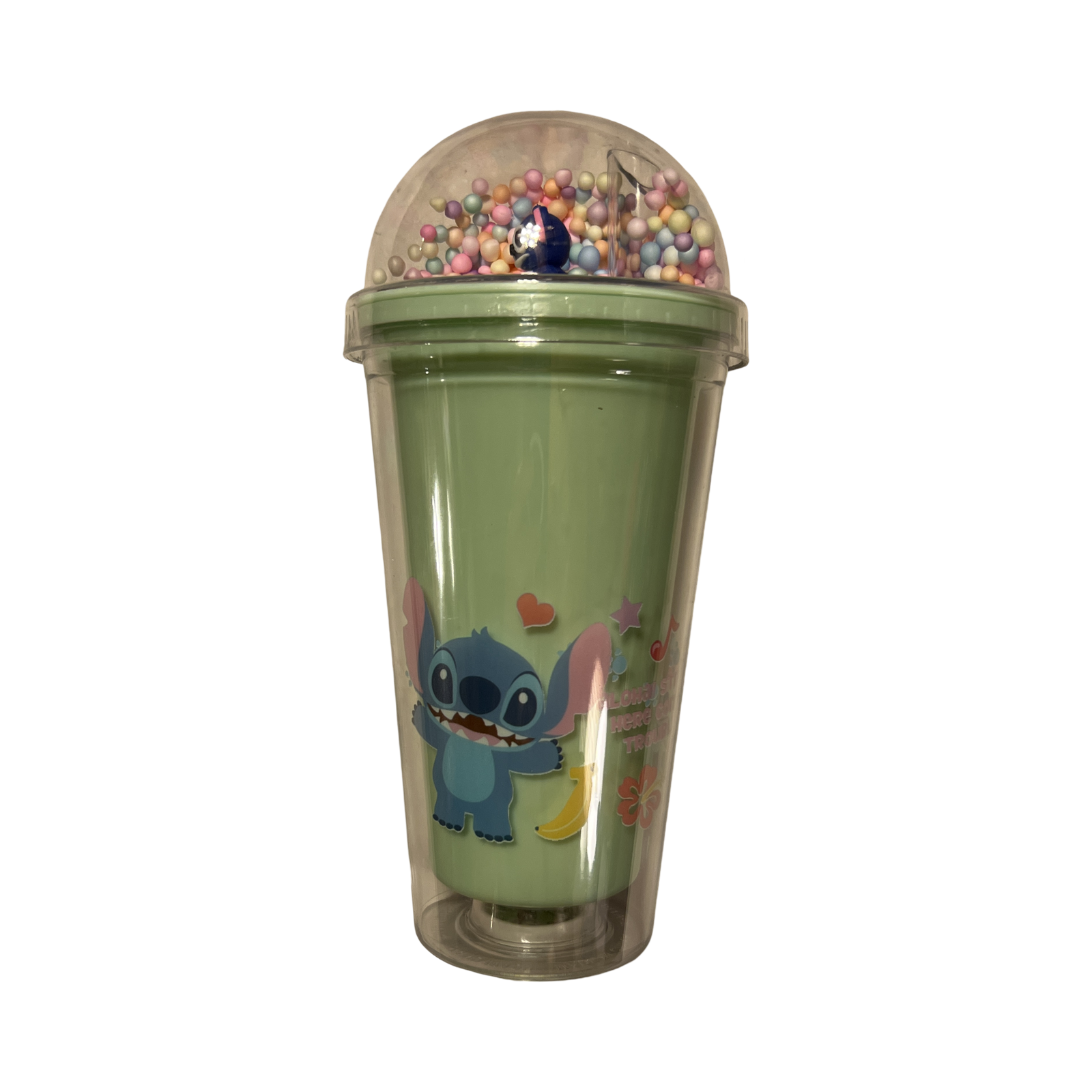 Stitch Pattern Tumbler Dome Lid Straw Double Walled Color Blue/Green