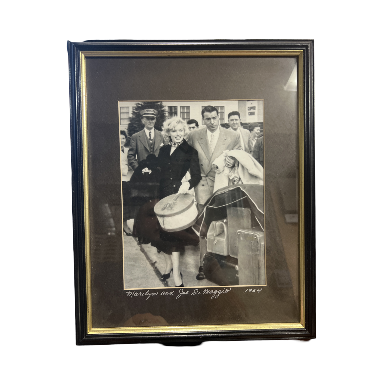 Marilyn Monroe and Joe DiMaggio 1954 Iconic Celebrity Couple, Matted and Framed Vintage Wall Hanging