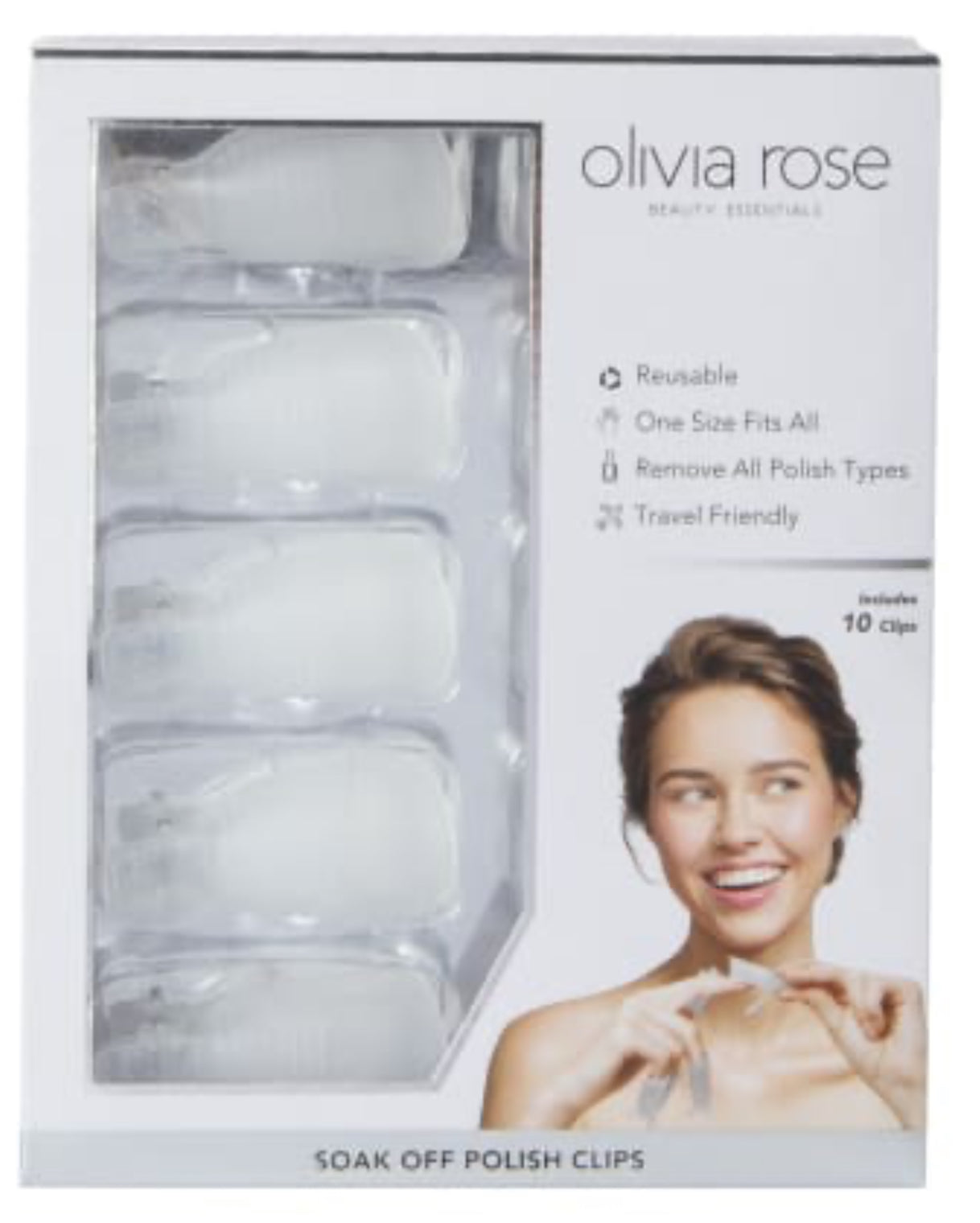 Olivia Rose Soak-off Nail Polish Clip 10 pack, Reusable, Remove allPolish Types, One Size Fits All