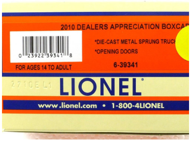 Lionel 6-39341, 2010 Dealer Appreciation Boxcar NIB