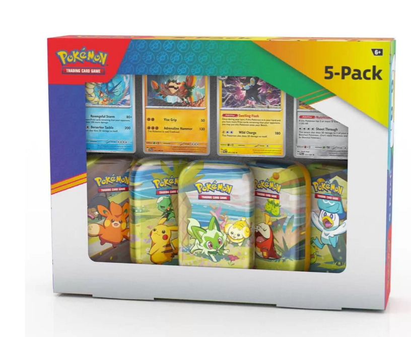 Pokemon 5 Pack Mini Tins & 4 Promo Cards Trading Card Game TCG