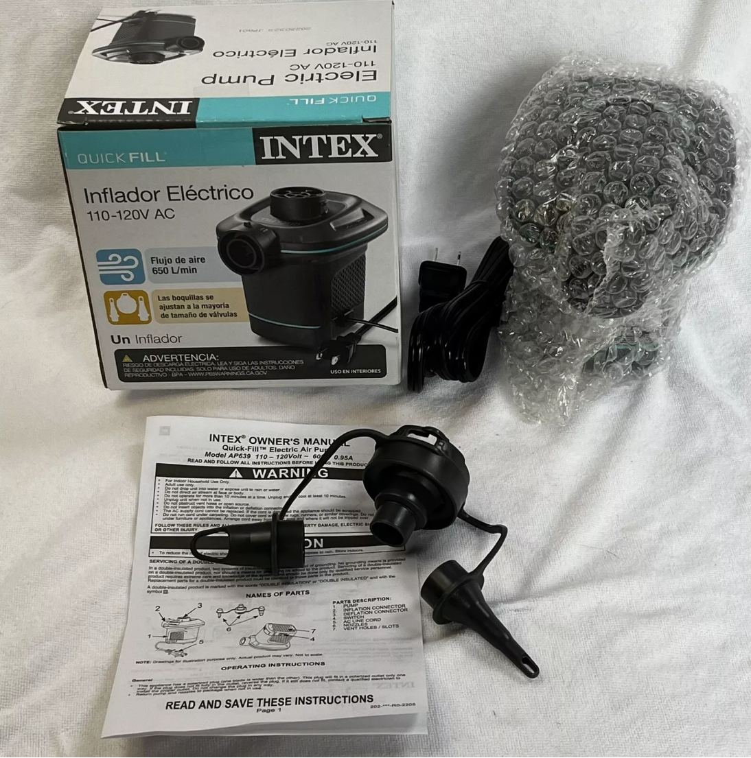 Intex Electric AirPump Quick Fill 110-120V AC Inflates/Deflates Fits Most Valves