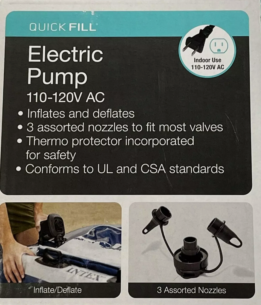 Intex Electric AirPump Quick Fill 110-120V AC Inflates/Deflates Fits Most Valves