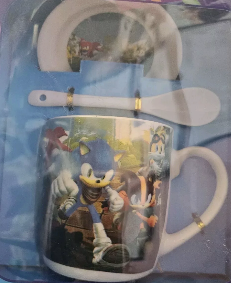 Sonic The Hedgehog #9397 Dark Blue 11oz Ceramic Coffee Mug Plate And Spoon.Assorted Styles