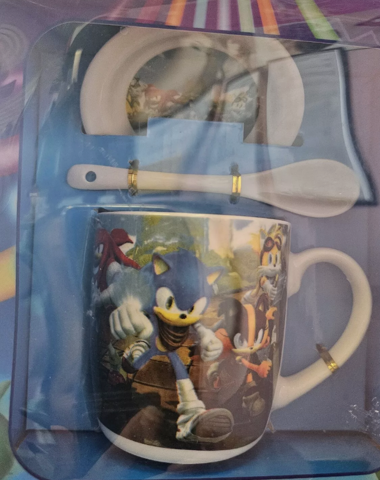 Sonic The Hedgehog #9397 Dark Blue 11oz Ceramic Coffee Mug Plate And Spoon.Assorted Styles