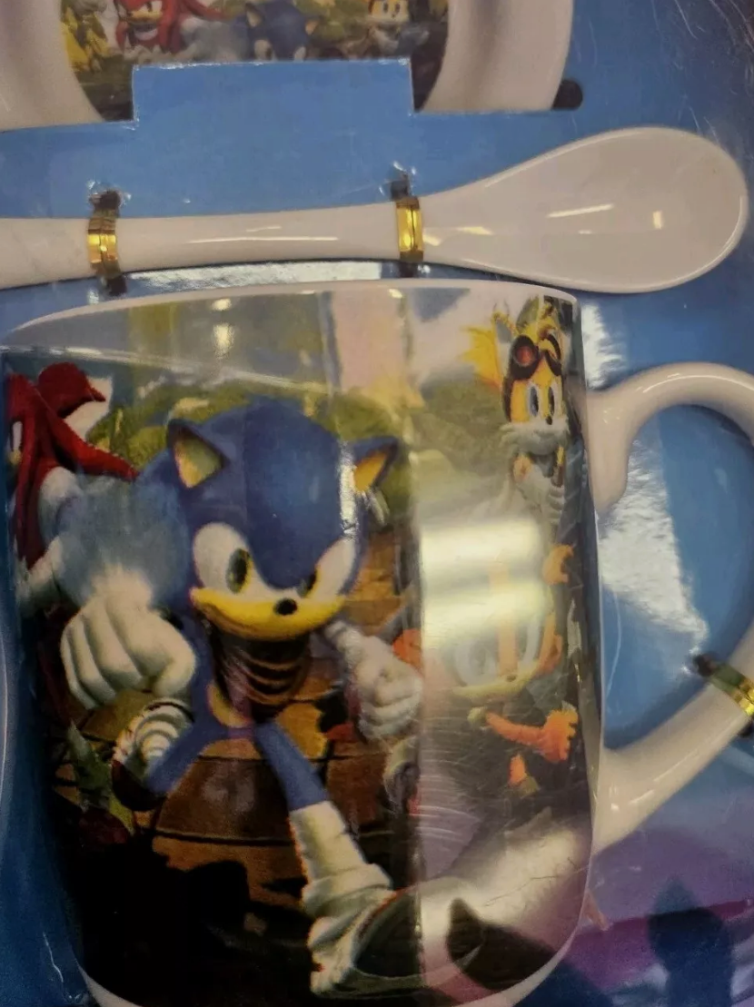 Sonic The Hedgehog #9397 Dark Blue 11oz Ceramic Coffee Mug Plate And Spoon.Assorted Styles