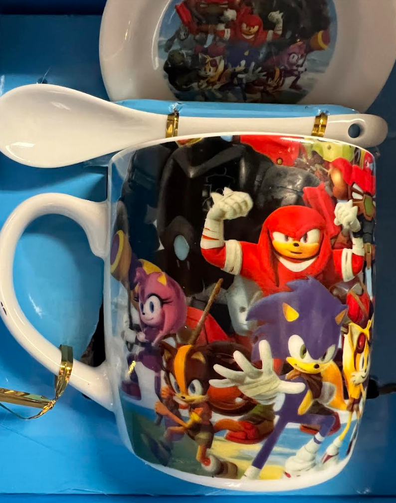 Sonic The Hedgehog #9397 Dark Blue 11oz Ceramic Coffee Mug Plate And Spoon.Assorted Styles