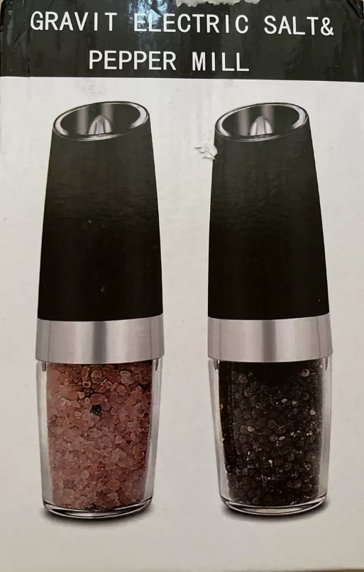 Gravity Electric Pepper & Salt Grinder Set Adjustable Coarseness Battery Powered