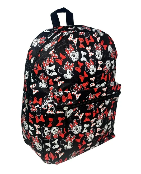 Disney Minnie Mouse Backpack 16" All-Over Print Bows Front Pocket Women Girls