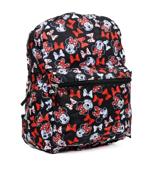 Disney Minnie Mouse Backpack 16" All-Over Print Bows Front Pocket Women Girls