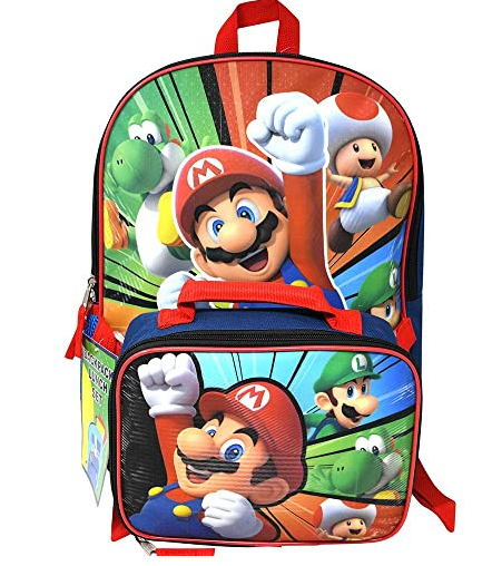 Super Mario 16 Inches Large Backpack With Lunch Bag Set