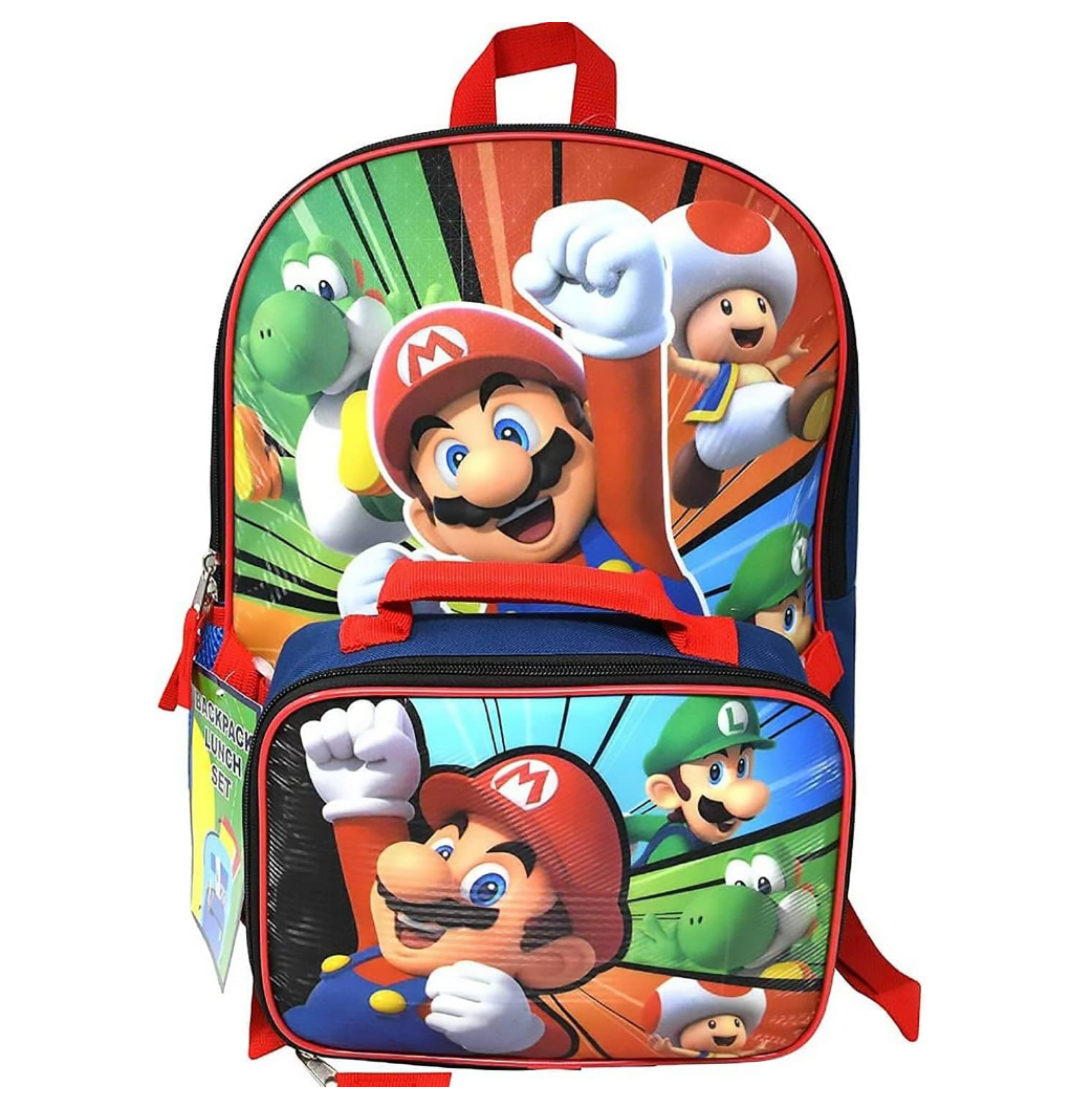 Super Mario 16 Inches Large Backpack With Lunch Bag Set