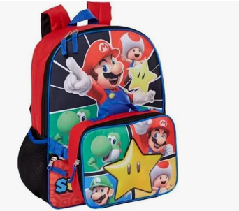 Super Mario 16 Inches Large Backpack With Lunch Bag Set