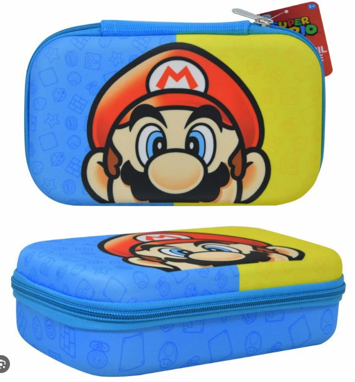 Nintendo Super Mario Multicolor Pencil Case with Zipper, Hard Case, 8.75" x 5.25"