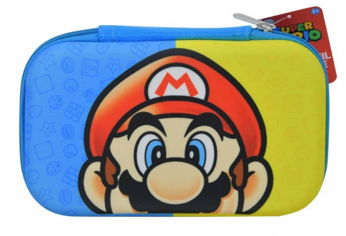 Nintendo Super Mario Multicolor Pencil Case with Zipper, Hard Case, 8.75" x 5.25"